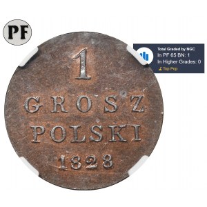 Królestwo Polskie, 1 grosz polski Warszawa 1828 FH - NGC PF65 BN