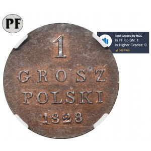 Polish Kingdom, 1 polish groschen Warsaw 1828 FH - NGC PF65 BN - EXTREMELY RARE