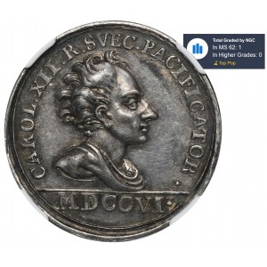 August II Mocny, Medal Pokój w Altranstadt 1706 - NGC MS62 - RZADKI