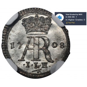 Augustus II the Strong, Pfennig Dresden 1708 ILH - NGC MS66 - VERY RARE