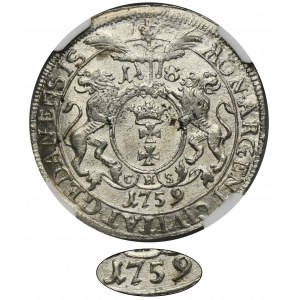 Augustus III of Poland, 1/4 Tlaler Danzig 1759 CHS - NGC MS61 - VERY RARE