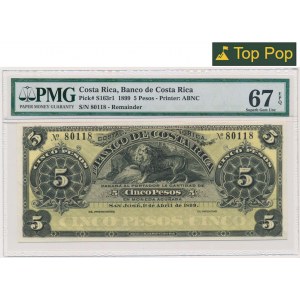 Costa Rica, 5 Pesos 1899 - PMG 67 EPQ