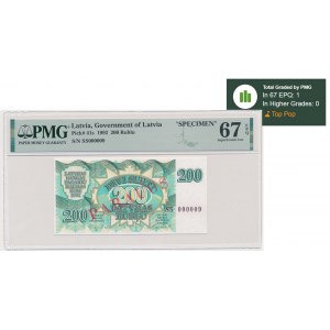 Latvia, 200 Rublu 1992 - SPECIMEN - PMG 67 EPQ