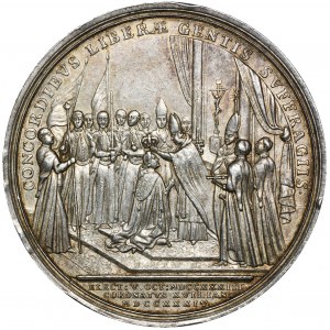 August III. Sachsen, Groscourt Krönungsmedaille 1734 - RARE