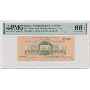Rosja, Rosja Północno-Zachodnia, 3 ruble 1919 - PMG 66 EPQ
