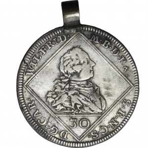 Niemcy, Brandenburg-Ansbach, Karl Wilhelm Friedrich, 30 Kreuzer (1/2 Gulden) Schwabach 1754 S - RARE