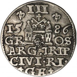 Stefan Batory, Trojak Riga 1586 - hohe Krone