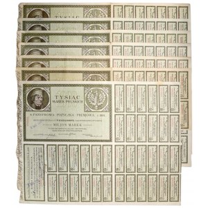 4% State Bonus Loan 1920, bond 1,000 mkp (7 pieces).