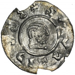 Bohemia, Bretislav II, Denarius - line border