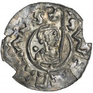 Bohemia, Bretislav II, Denarius - line border