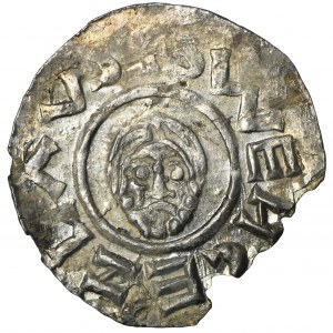 Bohemia, Bretislav II, Denarius - line border