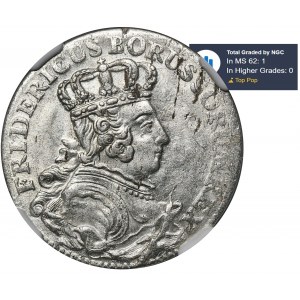 Niemcy, Królestwo Prus, Fryderyk II, Szóstak Kleve 1756 C - NGC MS62