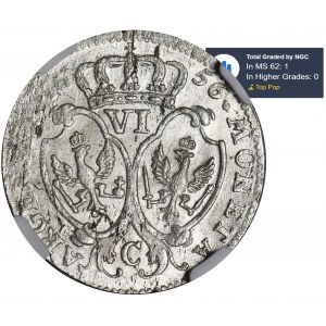 Niemcy, Królestwo Prus, Fryderyk II, Szóstak Kleve 1756 C - NGC MS62