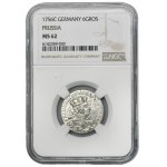 Niemcy, Królestwo Prus, Fryderyk II, Szóstak Kleve 1756 C - NGC MS62