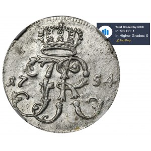 Germany, Kingdom of Prussia, Friedrich II, 1/24 Thaler Berlin 1754 A - NGC MS63