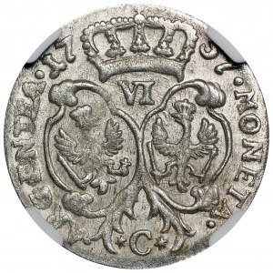 Niemcy, Królestwo Prus, Fryderyk II, Szóstak Kleve 1757 C - NGC MS63