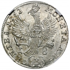 Silesia, Prussia rule, Friedrich II, 18 Groschen Breslau 1753 B - NGC MS62