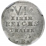 Silesia, Prussian rule, Friedrich II, 1/6 Thaler Breslau 1751 B - NGC MS61 - RARE