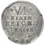 Schlesien, Preußische Herrschaft, Friedrich II, 1/6 Taler Breslau 1751 B - NGC MS61 - RARE
