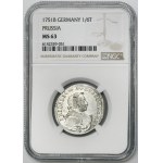 Silesia, Prussian rule, Friedrich II, 1/6 Thaler Breslau 1751 B - NGC MS63 - RARE