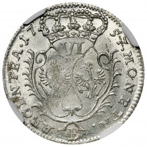 Śląsk, Panowanie pruskie, Fryderyk II, Szóstak Wrocław 1757 B - NGC MS62