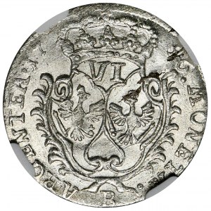 Silesia, Prussia rule, Friedrich II, 6 Groschen Breslau 1756 B - NGC MS64