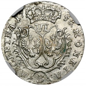 Śląsk, Panowanie pruskie, Fryderyk II, Szóstak Wrocław 1756 B - NGC MS63