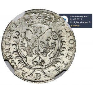 Śląsk, Panowanie pruskie, Fryderyk II, Szóstak Wrocław 1755 B - NGC MS63