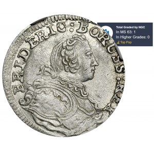 Silesia, Prussian rule, Friedrich II, 3 Kreuzer Breslau 1754 B - NGC MS63