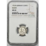 Silesia, Prussian rule, Friedrich II, 2 Groeschel Breslau 1751 B - NGC MS64