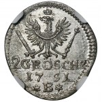 Silesia, Prussian rule, Friedrich II, 2 Groeschel Breslau 1751 B - NGC MS64