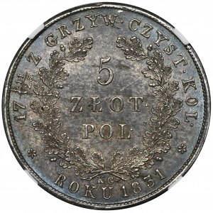 Novemberaufstand, 5 Zloty Warschau 1831 KG - NGC MS62