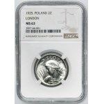 Kobieta i kłosy, 2 złote 1925 Londyn - NGC MS63 - kropka po dacie PIĘKNA