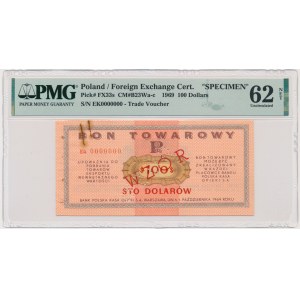 Pewex, 100 dolarów 1969 - WZÓR - Ek 0000000 - PMG 62 NET