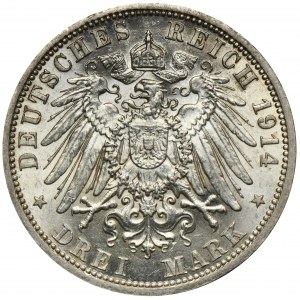 Germany, Kingdom of Prussia, Wilhelm II, 3 Mark Berlin 1914