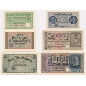 Niemcy, zestaw 50 Reichspfennig - 50 Reichsmark (1940-45)(6 szt.)
