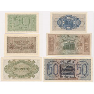 Niemcy, zestaw 50 Reichspfennig - 50 Reichsmark (1940-45)(6 szt.)