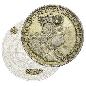 August III. Sachsen, Leipzig zwei Zloty 1753/6 - Datum gestempelt