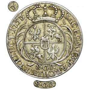 August III Sas, Dwuzłotówka Lipsk 1753/6 - przebitka daty