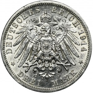 Germany, Kingdom of Prussia, Wilhelm II, 3 Mark Berlin 1914