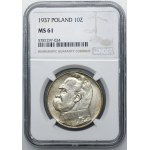 Piłsudski, 10 złotych 1937 - NGC MS61