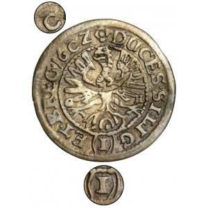 Silesia, Duchy of Liegnitz-Brieg-Wolau, Georg III, Ludwig IV, Christian, 1 Kreuzer Brieg 1652 - VERY RARE, inverted 5