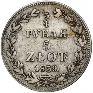 3/4 Rubel = 5 Zloty Warschau 1839 MW