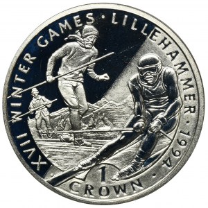 Maldives, Gibraltar, 1 Crown 1993 XVII Winter Olympic Games - cross-country skiingRupees 1410 (1990) Maldivian Schooner