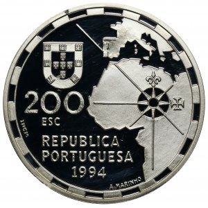 Portugal, 200 Escudo 1994 500. Jahrestag der Aufteilung des Welteinflusses zwischen Spanien und Portugal