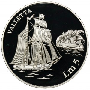 Malta, 5 Lirów 1994 Żaglowiec „Valletta”
