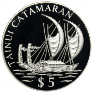 Wyspy Cooka, 5 Dolarów 1995 Katamaran Tainui