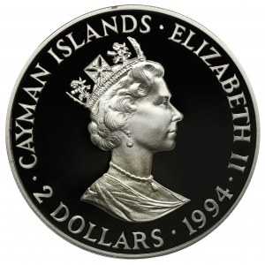 Cayman Islands, 2 Dollars 1994 200th anniversary of the crash of ten sailing ships
