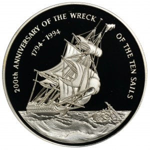 Cayman Islands, 2 Dollars 1994 200th anniversary of the crash of ten sailing ships