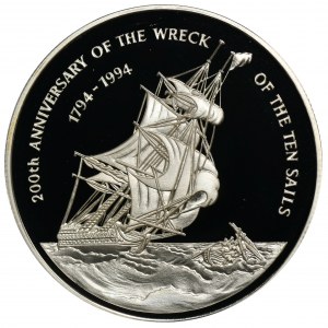 Kaimaninseln, $2 1994 200. Jahrestag der Katastrophe der zehn Segelschiffe